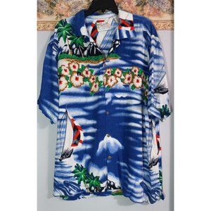 Thums Up XXL Colorful Hawaiian Vintage Button Down Travel Ocean Sky Fun Shirt